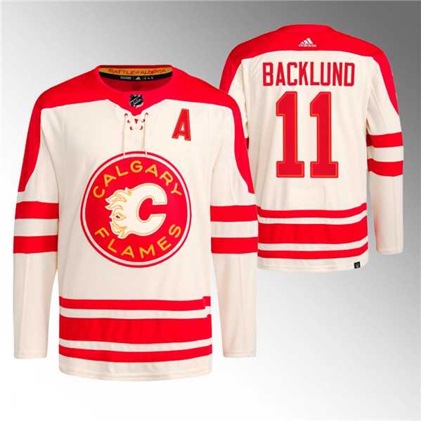 Men's Calgary Flames #11 Mikael Backlund 2023 Cream Classic Primegreen Stitched Jersey Dzhi